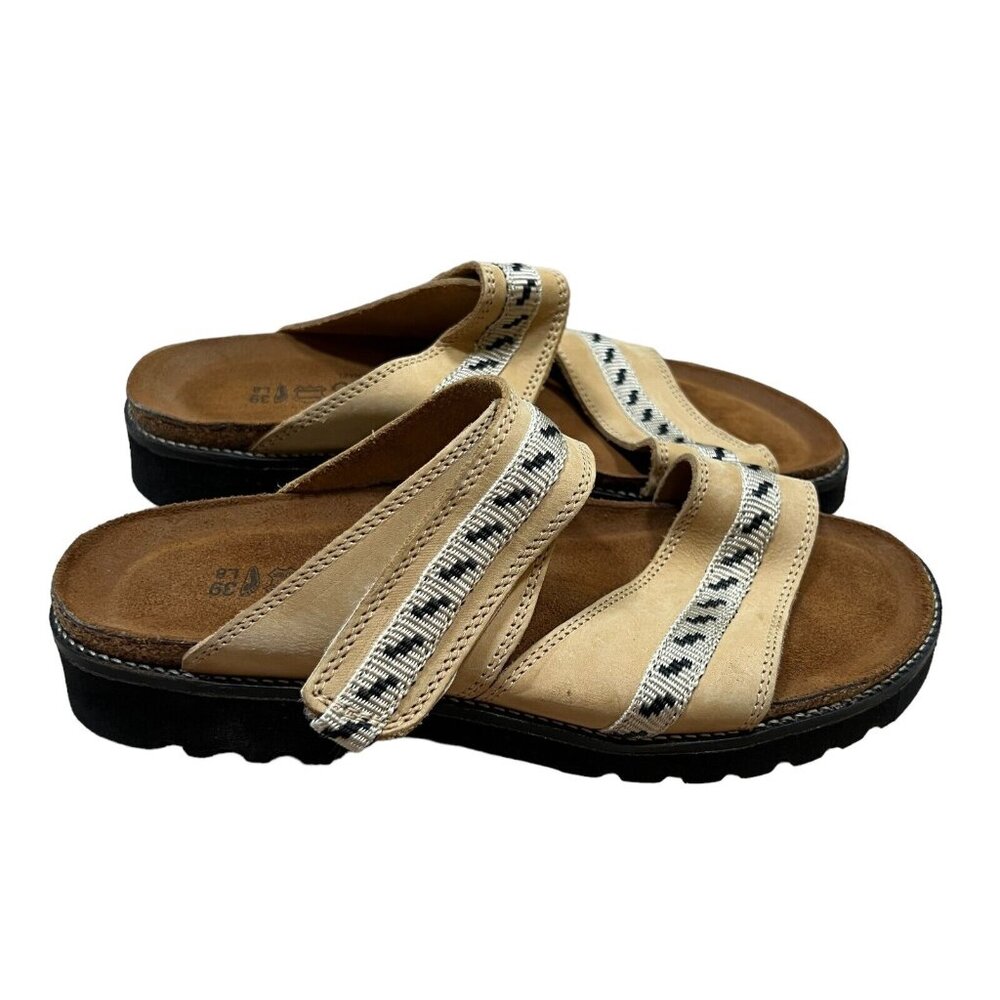 Naot Leather Sandals Womens Size 39 US 8 Narrow Brown Two Strap Comfort Travel